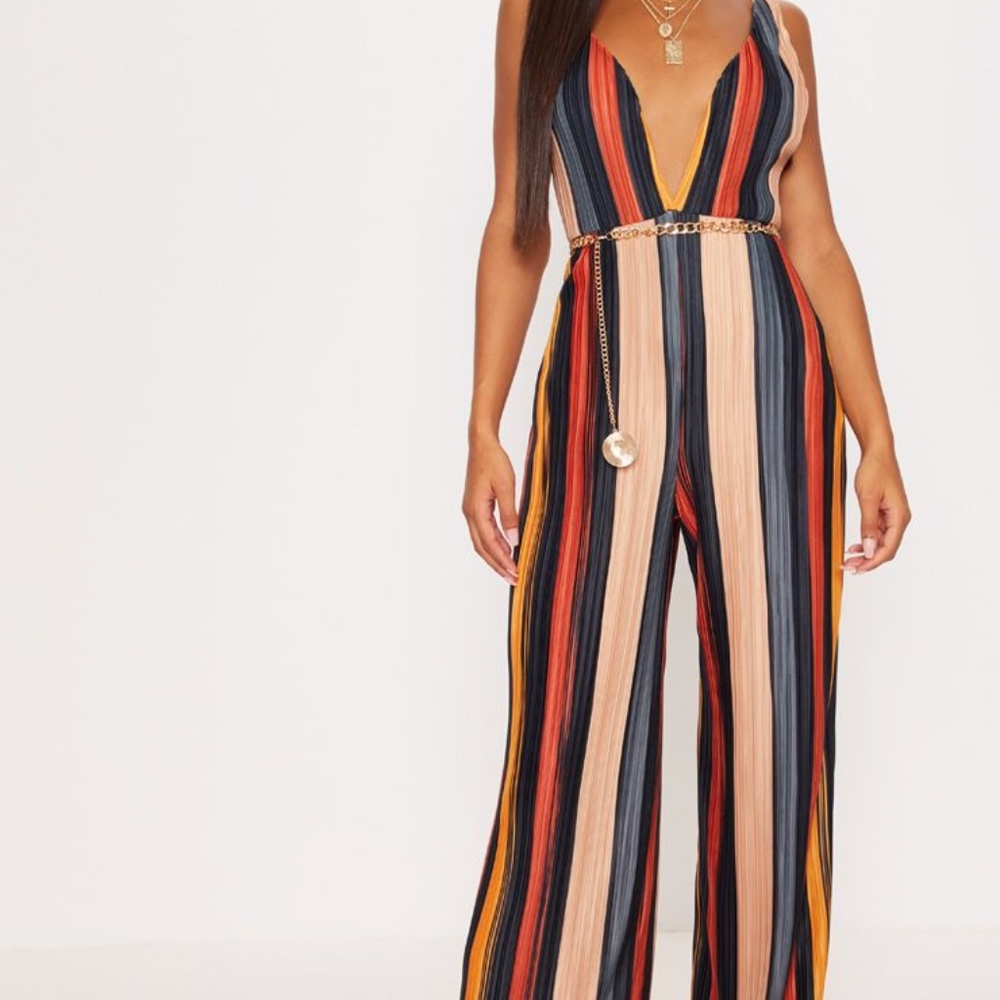 MULTI STRIPED PLISSE JUMPSUIT